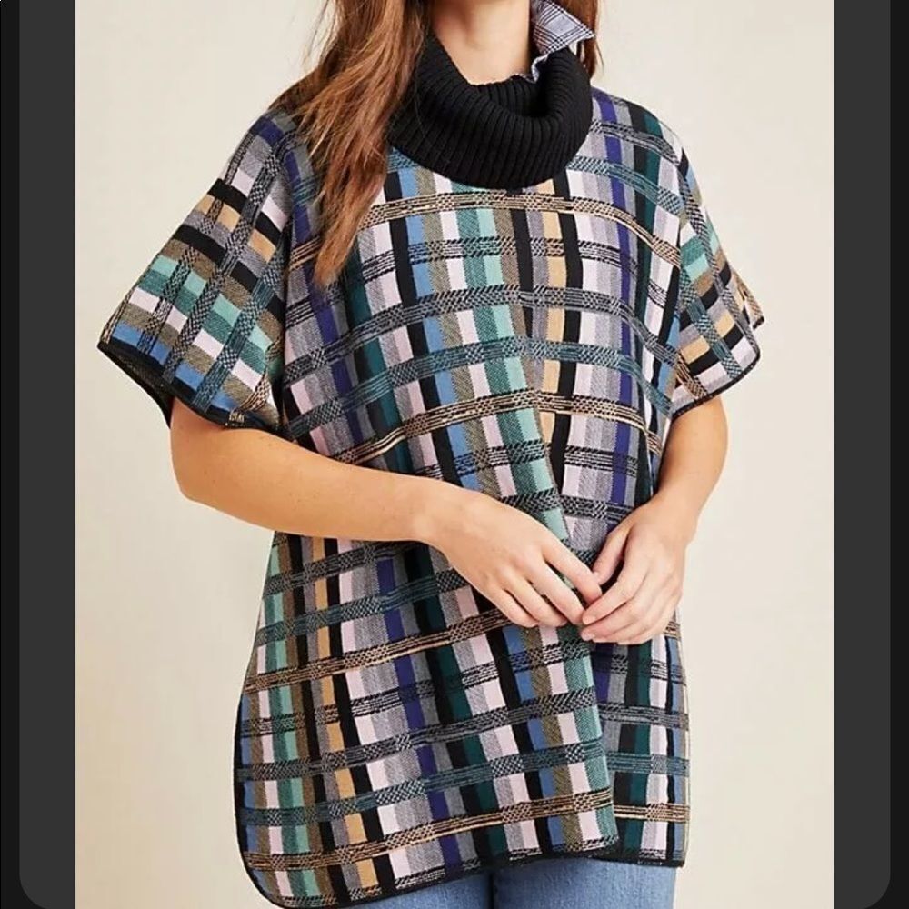 New Anthropologie Aldomartins Gracie Plaid Turtleneck Pullover Sweater M/L #216